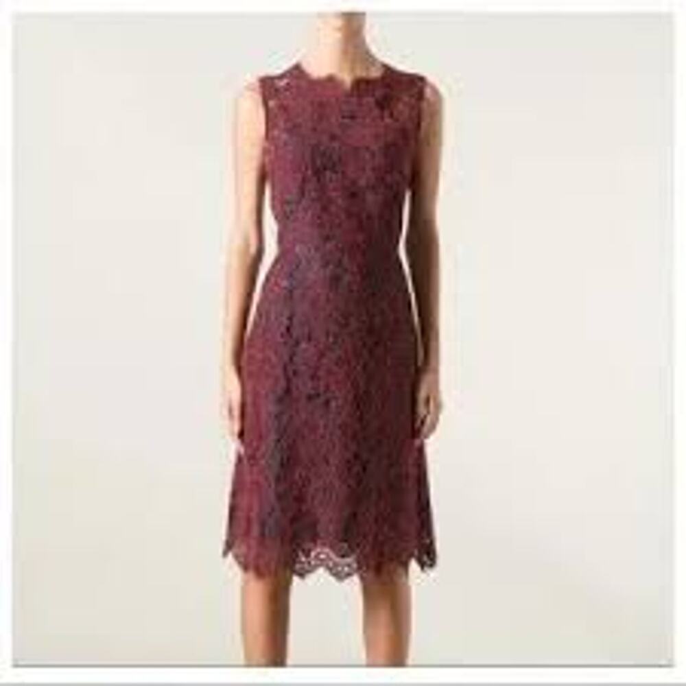 Carven Oxford Lace Sheath Dress Sleeveless Cocktail Party Navy Knee Length - 38